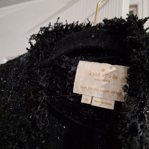 kate spade black sparkly tweed open cardigan jacket 16 - Picture 7 of 8